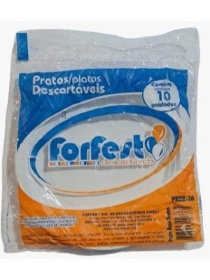 Prato Descartavel Raso 26Cm Com 10 unidades Branco